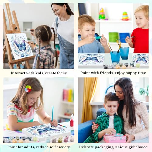 Butterfly Paint by Numbers Kit for Kids with Frame Wooden Easel 8x8 inch - color: style-3