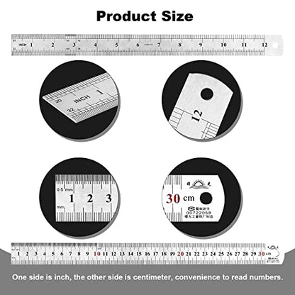 Architectural Scale Ruler Set, 2 Pack 12 Inch Aluminum Architect Ruler with Standard Metal Ruler, Imperial Architect Triangular Ruler with Etching for Architects, Engineers, Students and Draftsman - color: Black Silver