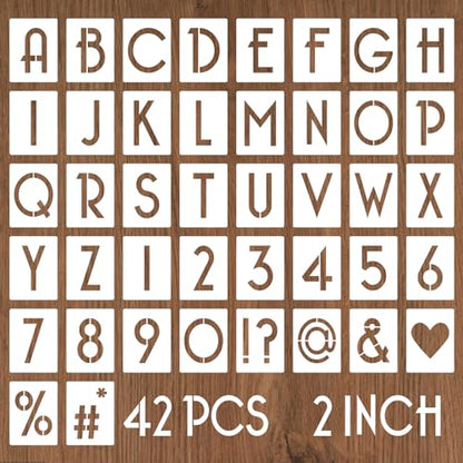 YEAJON 2 Inch Letter Stencils and Numbers, 42 Pcs Alphabet Drawing Stencils, Reusable Plastic Craft Templates for Painting on Wood, Wall, Fabric, Rock, Signage - size: 2 Inch
