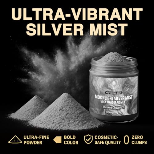 BALTIC DAY Moonlight Mist Silver Mica Powder 2 oz (56g) – Metallic Silver Pigment for Epoxy Resin, Soap Making, Candle Dye, Slime, Nail Art, Bath Bombs, Acrylic Pouring & Crafts - color: Moonlight Mist