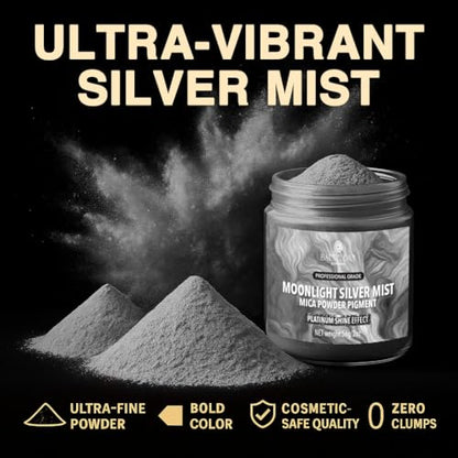 BALTIC DAY Moonlight Mist Silver Mica Powder 2 oz (56g) – Metallic Silver Pigment for Epoxy Resin, Soap Making, Candle Dye, Slime, Nail Art, Bath Bombs, Acrylic Pouring & Crafts - color: Moonlight Mist