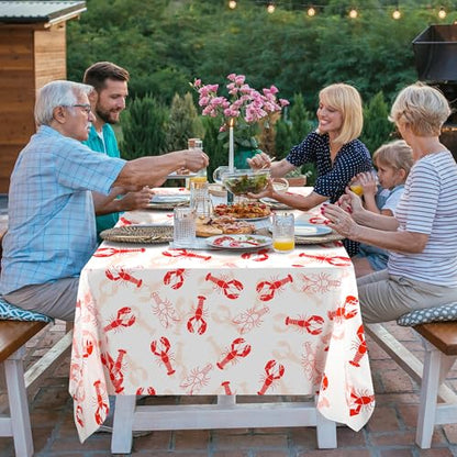 Kochorie 2 Pieces Crawfish Plastic Tablecloth 108 x 54 Inch White and Red Crawfish Table Cover Waterproof Lobster Tablecloth for Summer Seafood Party Supplies Home Outdoor Decorations - style: Crawfish