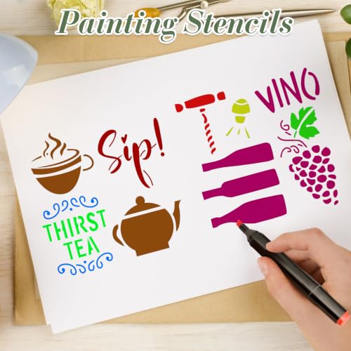 Kitchen Stencils for Crafts Reusable 15Pcs Stencils(5.9X5.9 Inch) - color: Kitchen