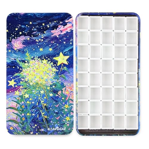 40Pcs Empty Half Pans Watercolor Tin Palette with Magnetic Stripe | Travel Tin Palette Case,Portable Artist Paints Half Pan Kits,DIY Watercolor Oils Acrylics Painting Drawing - color: Starlit Bloomfield