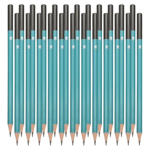 PATIKIL 3B Drawing Pencils, 24PCS Sketch Pencils for Drawing, Art, Graphite Wood Pre-sharpened, Hexagonal, Black Refill, Green/Black Pole - style: 3B
