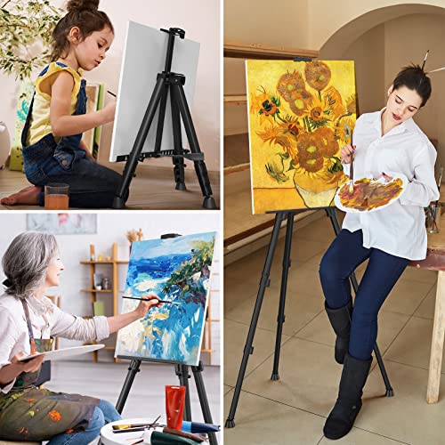 Art Painting Display Easel Stand - Portable Adjustable Floor Artist Easel | Aluminum Metal Tripod Black Stand with Bag, Height from 17" to 66", Sturdy for Table-Top/Floor Painting, Drawing, Displaying - style: Black - 1pack