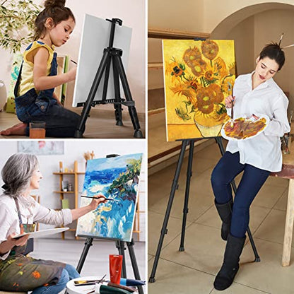 Art Painting Display Easel Stand - Portable Adjustable Floor Artist Easel | Aluminum Metal Tripod Black Stand with Bag, Height from 17" to 66", Sturdy for Table-Top/Floor Painting, Drawing, Displaying - style: Black - 1pack