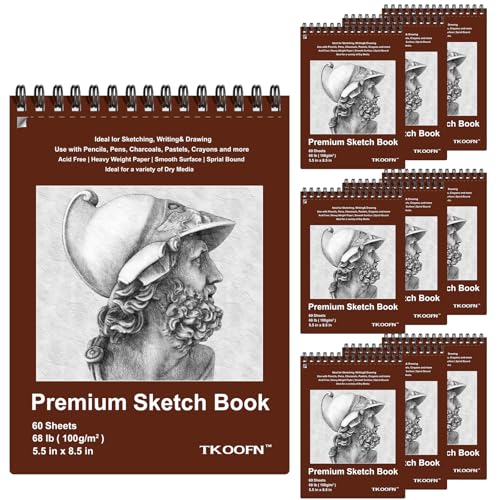 TKOOFN 10 Pack 5.5" x 8.5" SketchBooks Bulk,Top Spiral Bound Sketchbook | 60 Sheet Each,600 Sheets total,68lb/100gsm thick,Acid-Free,Portable Travel Drawing Paper Pad for Adult Kids Artists Beginners - color: 10 Pack, size: 5.5" x 8.5"