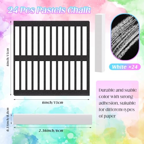Watersay 24 Pcs Soft Pastel Drawing Chalk Set Square Sketch Chalk Non-toxic Artist Pastel Sticks for Professional Artists and Art Lovers(60 x 8 x 8 mm,White) - color: White, size: 1 Count (Pack of 24)