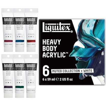 Liquitex Professional Heavy Body Acrylic Paint, 6 x 59ml (2-oz), Muted Collection + White - size: 12 Fl Oz (Pack of 1), style: Muted Set 6 x 59ml (2-oz)