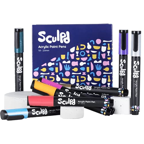 Sculpd Acrylic Paint Pens Set, Metallic, Premium Fine Tips for Painting Pottery, Wood, Cardboard, Paper, Glass & Most Other Surfaces, 8 Vibrant Colors for Arts & Crafts | Premium fine-tip paint pens for pottery, wood, cardboard, paper, glass and other sur
