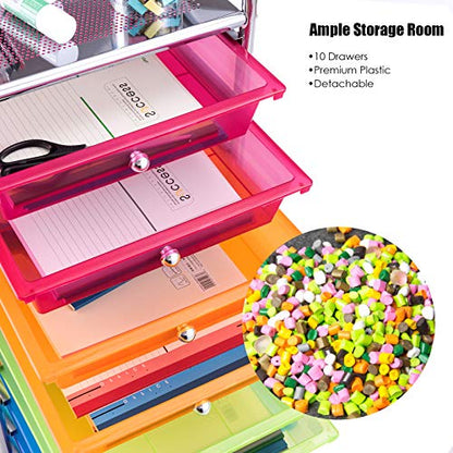 Happygrill 10-Drawer Storage Cart, Utility Cart with Removable Drawers & Metal Frame, Rolling Storage Cart with Lockable Wheels for Home, Office, Rainbow - color: Rainbow