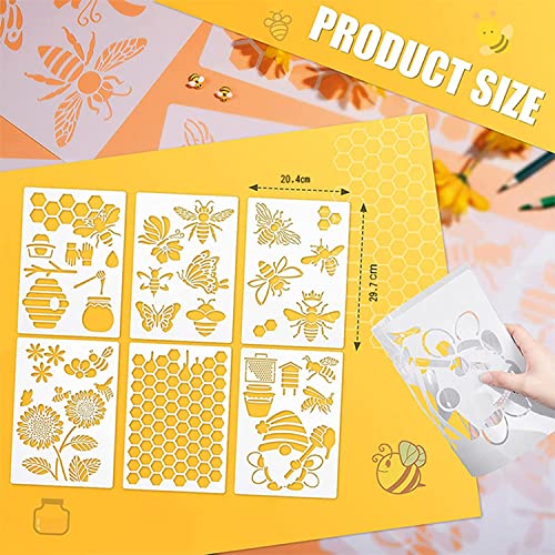 Bee Theme Stencils 6PCS - Reusable Honeycomb & Sunflower Painting Templates for DIY Wall Art, Furniture Painting, Floor Decor | PET Craft Stencils for Home Projects (11.7x8 Inch) - style: Bee