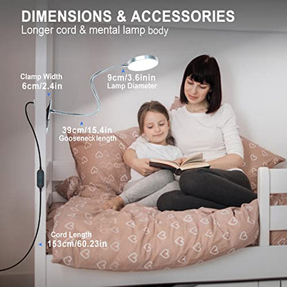 LiFMIRA Clip on Lamp Reading Light 5 Color Modes 10 Brightness 8W Silver | 66 LED Eye Caring Metal Clamp Light Gooseneck Clip on Light for Bed Headboard Desk Video Conferencing Make up - color: Silver