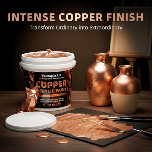 Falling in Art 33.8 Oz Heavy Body Copper Metallic Acrylic Paint, Non-Toxic | Art Craft Paints for Canvas, Wood, Clay, Fabric, Metal, Furniture - color: Copper