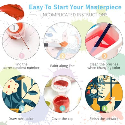 Offito 6 Pack Paint by Numbers Kit for Adults, Flowers Vase Cat, 10x14 Inch - color: BOP6PNP09