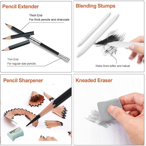 Drawing Pencils,24pcs Art kit with Graphite Pencils Sketching Pencil Set Include 12B 10B 8B 7B 6B 5B 4B 3B 2B B HB 2H 4H 6H, Charcoal Pencils.Pencil Case for Beginner Artists Adults and Children