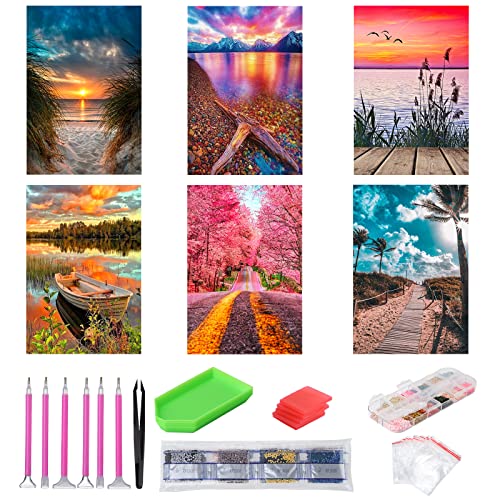 abcGoodefg Diamond Art Paintings Kit 6 Packs, DIY 5D Diamond Art Kits for Adults Landscape Set Round Full Drill Paint by Diamonds, 12x16 inch - color: Landscape