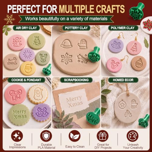 30 Pcs Christmas Pattern Clay Modeling Stamp Set with 72-Character Letter Stamps and Storage Box, Christmas Pattern Stamps for Polymer/Ceramic Clay, Pottery Craft, Cookie and Jewelry Making - style: Christmas