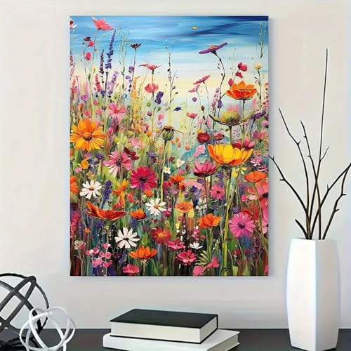 Diamond Art Painting Kits for Adults, Sea of Flowers 5D Diamond Painting | Flowers DIY Full Round Gem Crystal Art paint by Diamond Dots, Home Wall Decor 12x 16 In - color: JK556-1