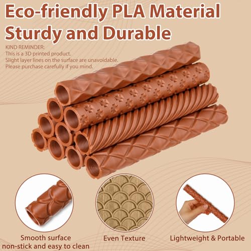 Leriton 10 Pcs Clay Texture Rollers Set, 3D-Printed Clay Pottery Tools 7 in x 0.91 in for Miniatures, Tabletop, Pottery, DIY Crafting, Jewelry Crafting - size: 7 Inch