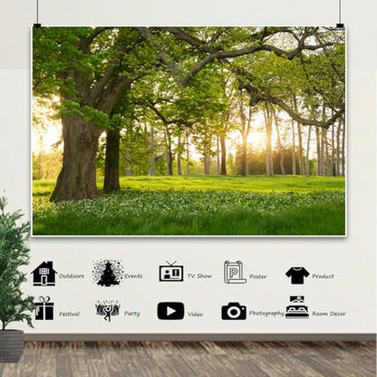 5x3ft Garden Spring Scenery Backdrop Rainforest Tropical Grassland Flowers in the Sunlight Nature Landscape Green Tree Photo Background for Camping Picnic Outdoor Party Bedroom Living Room - size: 5x3ft-polyester