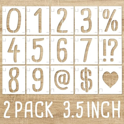 2 Pack 3.5 Inch Symbol and Numbers Stencils, Reusable Templates Interlocking 0-9 Address Number Stencil Kit for Painting Number on Mailbox, Wood, Wall, Trash, Patio, DIY Art Craft Projects - size: 3.5 inch