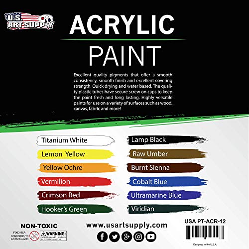 U.S. Art Supply Professional 12 Color Set of Acrylic Paint in 12ml Tubes - size: 12 Count (Pack of 1)