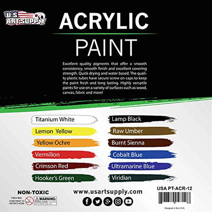 U.S. Art Supply Professional 12 Color Set of Acrylic Paint in 12ml Tubes - size: 12 Count (Pack of 1)