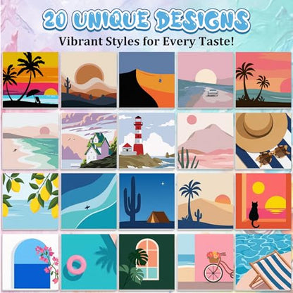 Resholder 20 Pack Paint by Numbers Kit for Adults with Frame, Landscape
