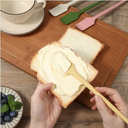 4 Pcs Long Dual-End Silicone Spatula, Small Spatula & Stirring Spoons for Jam Jars & Makeup, Thin Curved End for Scraping, Slim Spoon End for Scooping and Mixing (10.43 Inch)