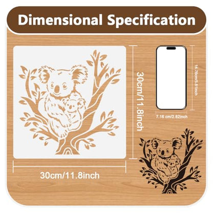 Koala Sitting on a Tree Stencil for Painting 11.8 x 11.8 Inch Reusable Plastic Koala Stencil for Painting on Wall Wood Furniture Fabric Canvas, DIY Craft Stencil - style: Koala