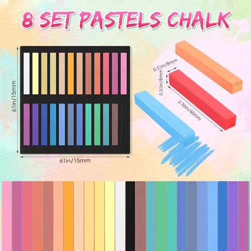 Watersay 192 Pcs Soft Pastels for Artists Color Pastels Set 24 Assorted Colors Square Chalk Sticks 2.36 Inches 8 Boxes Art Drawing Painting Supplies for Parties, Donations, 60 mm - color: 24 Assorted Colors, size: 60 mm