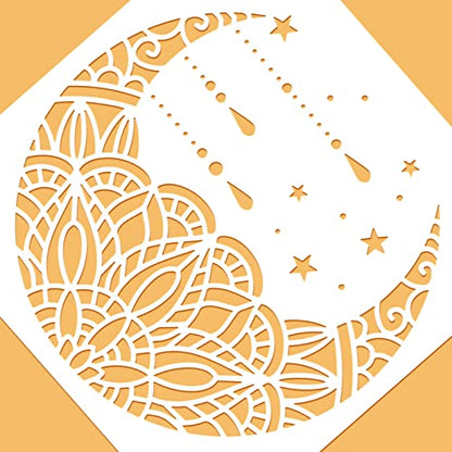 BENECREAT 12x12 Mandala Moon Plastic Stencils, Star Drawing Templates for Wood Wall Painting and Scrapbooking