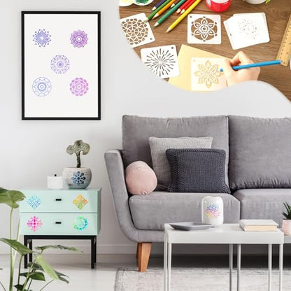 JULMELON 20Pcs Mandala Stencils 3 Inch, Reusable for Rock Wood Painting | Plastic Reusable, for DIY Art Projects Fabric Canvas Wall, Mandala Rock Painting Stencils - style: Mandala Stencils