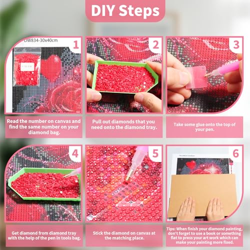 Hydrangea Diamond Painting Kits for Adults-Flowers Diamond Art Kits for Adults,5D Diamond Painting Flowers,DIY Full Drill Diamond Painting Flower Gem - color: Love Red Rose