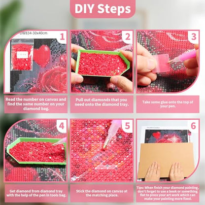 Hydrangea Diamond Painting Kits for Adults-Flowers Diamond Art Kits for Adults,5D Diamond Painting Flowers,DIY Full Drill Diamond Painting Flower Gem - color: Love Red Rose