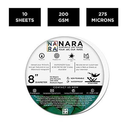 NARA Alcohol Ink Paper | White | 8" Circle | 275 Microns/200 GSM | 10 Sheets | Medium | Stain-Free - color: White_Circle_Paper Sheets_13