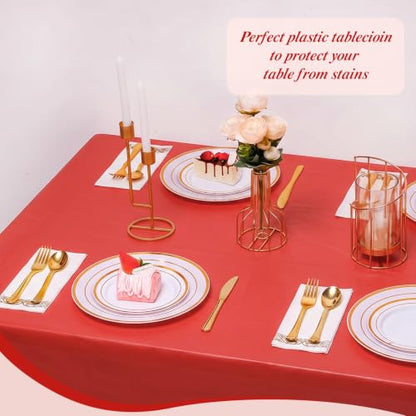 Goodluck 54 Inch x 300 Feet Red Plastic Tablecloth Roll with Cutter Box - color: Red, size: 15.4" x 5.5" (Rectangular)