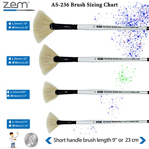 ZEM Brush White Synthetic Filament Fan Artist Brush Set 4 pcs | Acrylic and Oil