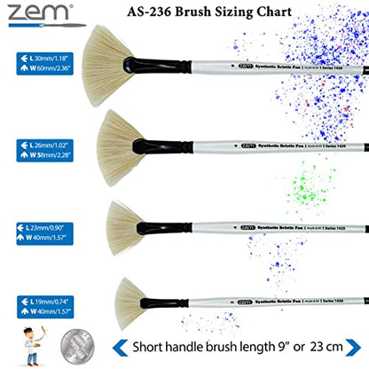 ZEM Brush White Synthetic Filament Fan Artist Brush Set 4 pcs | Acrylic and Oil