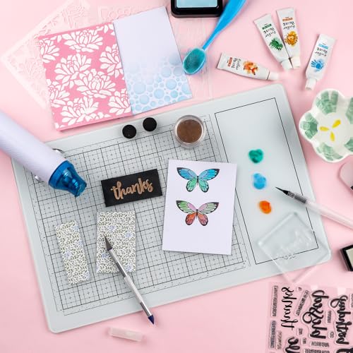 BAOFALI Magnetic Glass Craft Mat; 15.75"x10.24"Heat Resistant Glass Media Cutting Mat W/MagnetsGridlines and Measurements; for Cutting, Stamping, Mixed Media, Heat Embossing and Hot Glue Projects - color: White, size: 15.8"L x 10.2"W