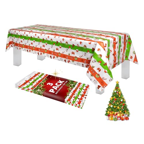 Grandipity Holiday Christmas 3 Pack Premium Disposable Plastic Tablecloth 54 Inch. x 108 Inch. Rectangle Table Cover - color: Christmas, size: 54" x 108" - 3 Pack
