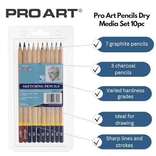 PRO ART 3077 10-Piece Dry Media Pencil Set,Black - style: Dry Media Pencils 10 Piece Set