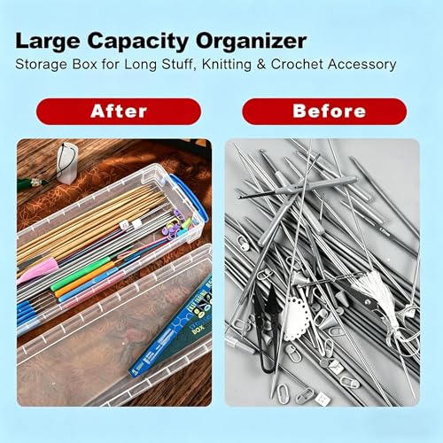 15″ Knitting Needle Case Organizer, Crochet Hook Case with Lid,Storage Box | Up to 38cm, for Long Stuff Storage, Knitting & Crochet Accessory, Paint Brush, Skewer Organizer