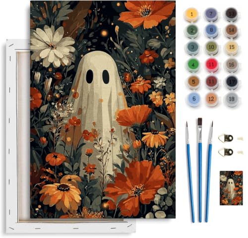 Spandrel Ghost Paint by Number Kits Floral for Adults, Halloween Paint by Number Kits on Canvas Daisy Flower, DIY Acrylic Oil Painting by Numbers Gitfs for Home Wall Decor, 8x12in - color: H-19