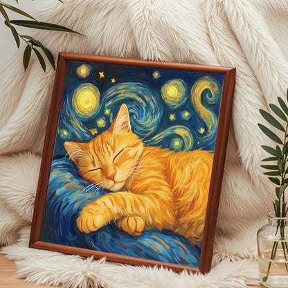 RYMILIE Cat Diamond Art, Starry Night Diamond Art Kits for Adults Beginners,5D DIY Full Drill Diamond Painting Cat Gem Art, Home Wall Art (14x14 inch) - color: DP03645