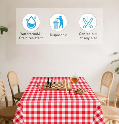 HEIPINIUYE 3 Pack Red Gingham Tablecloth Disposable 54 x 108 Inch Red and White Plaid Plastic Table Cloth Disposable Rectangle Table Cover for Party Birthday Picnic Checkered Tablecloths - color: Red Gingham Tablecloth, size: 3 Pack