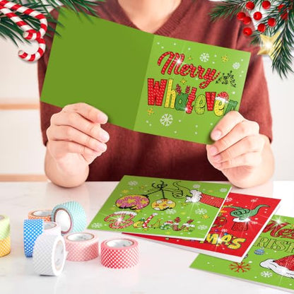 Saillong 12 Pack Christmas Diamond Painting Greeting Card Kits DIY Lime Green Christmas Diamond Art Cards with Envelopes Xmas 5D Rhinestones Painting for Adults DIY Craft Family Friend Xmas Gifts - color: Lime Green Christmas