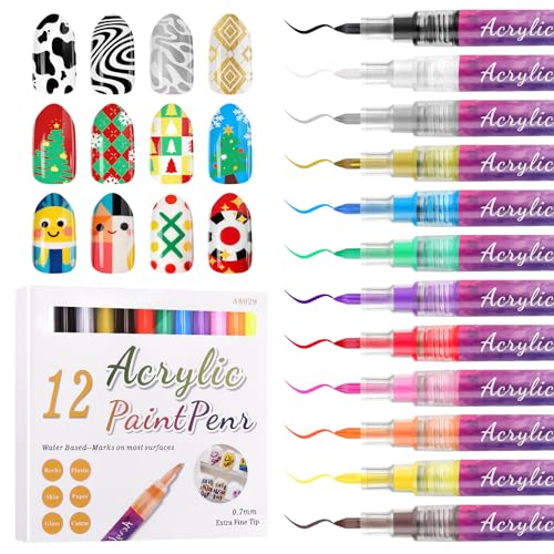12 Color 0.7MM Nail Art Pens Set Kalolary 3D Nail Polish Pens Quick Drying | Acrylic Paint Nail Art Markers Drawing Painting Liner Brush for Nail Art Design Home & Salon Nails DIY - color: L